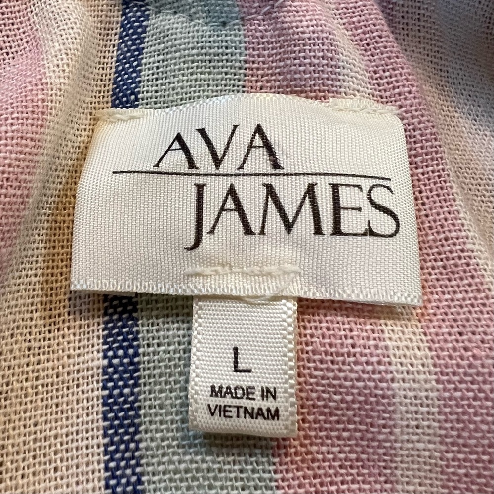 Ava James NWT Linen Blend Off The Shoulder Blouse Sz M Pastel Striped Pink Blue - Picture 8 of 10